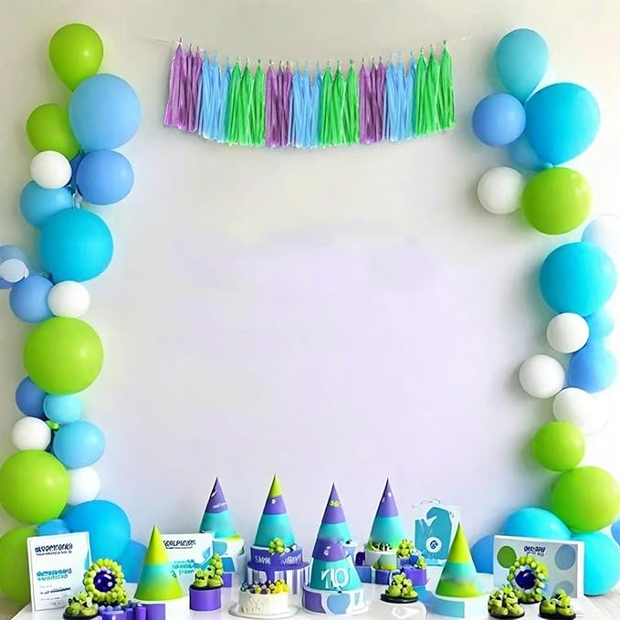 Blue Green and Purple Tassel Garland Banner Paper Tassels - Image 7