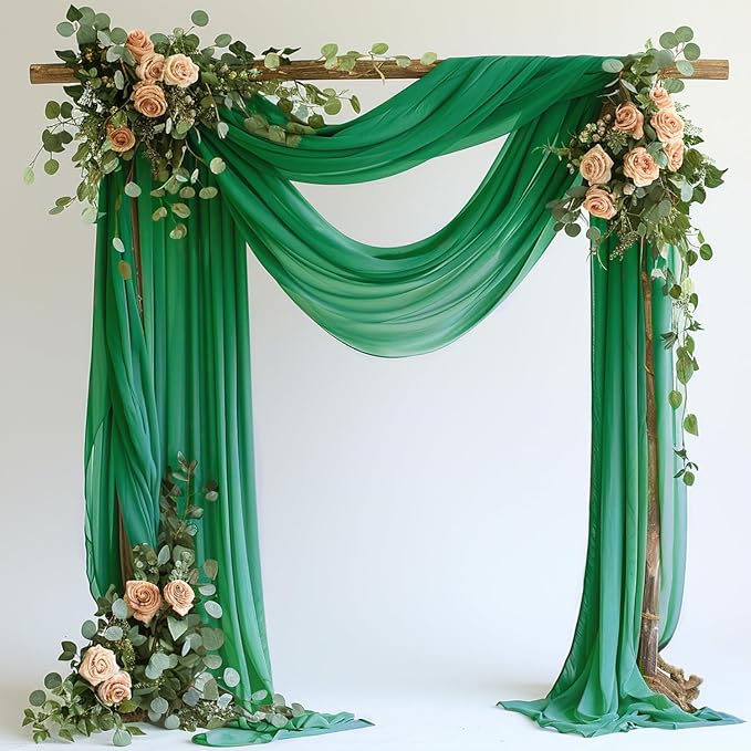 Wokceer Wedding Arch Draping Fabric 28.7" x 20FT Emerald Green Drapes Sheer by Wokceer