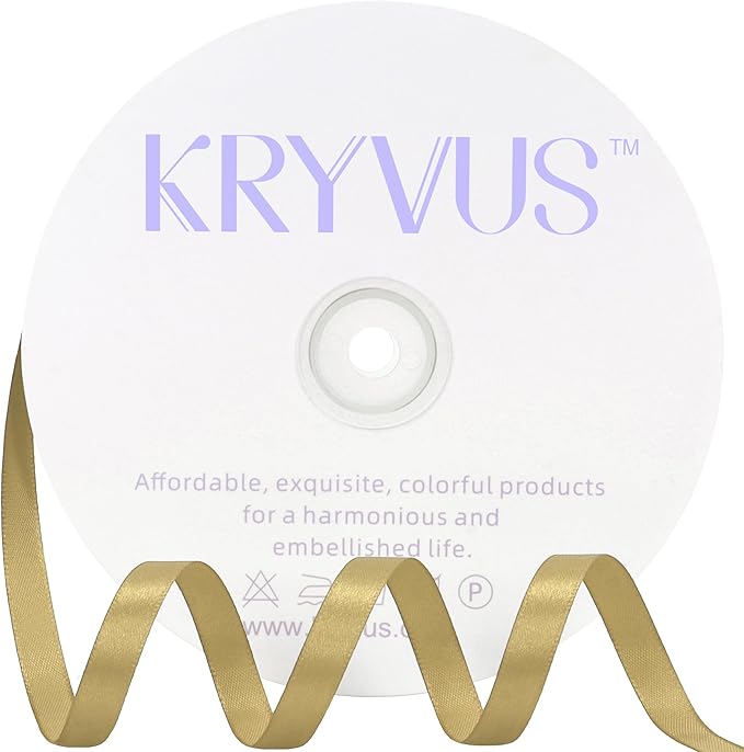 Light Gold Satin Ribbon 3/8 inch X Continuous 100 Yards, Single Face Polyester by Kryvusribbon