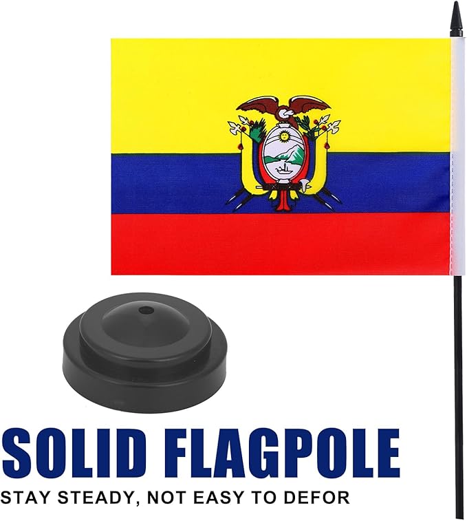 Ecuador Desk Flag 12" Solid Pole Deluxe Set Ecuadorians Flags Banner Mini Small - Image 3