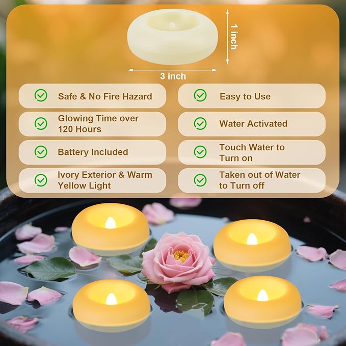 Aignis 36pcs Flameless LED Floating Candles Battery Operated, 120+ Hours Glow - Image 5