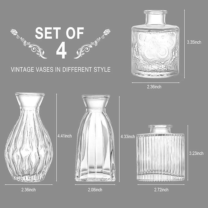 Glass Bud Vase Clear Bud Vases Set of 4 - Image 2