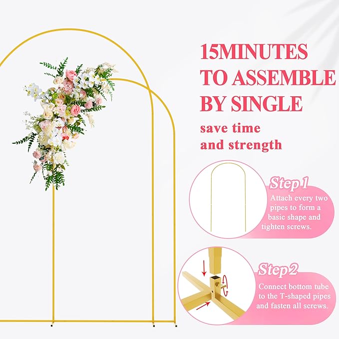 Wokceer Wedding Arch Stand 2 Set 8FT, 6.6FT Gold Metal Arch Backdrop Stand - Image 4