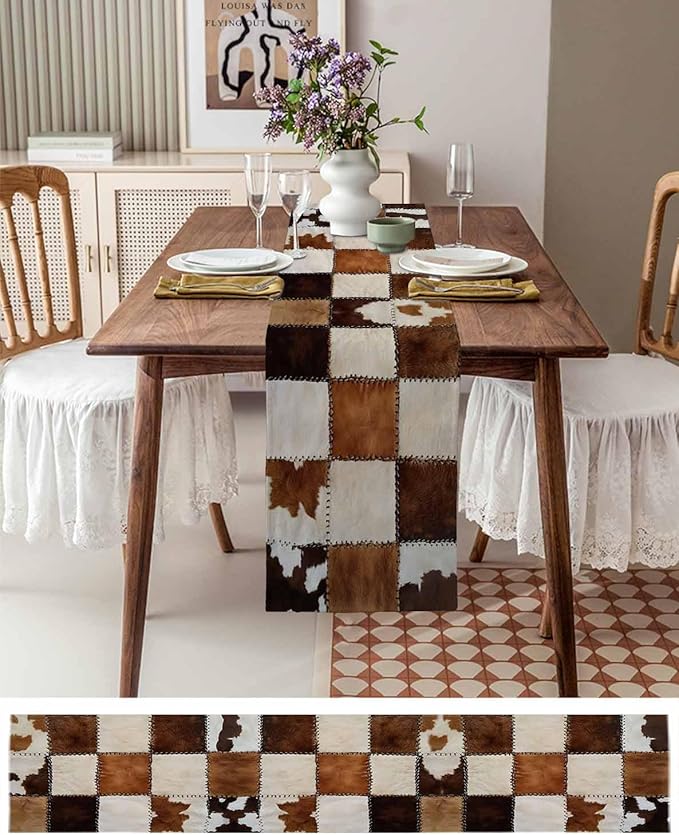 Abstract Cowhides Cotton Linen Table Runner - Image 6
