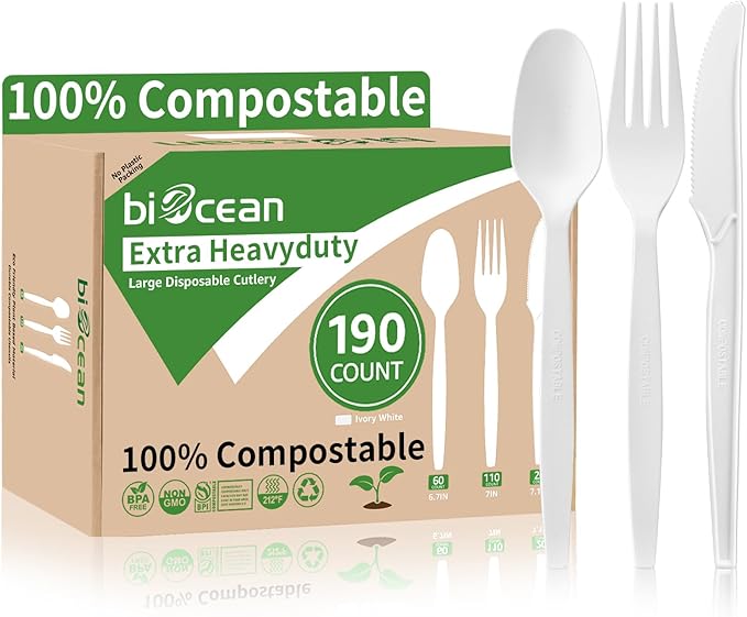Extra Heavyduty Compostable Cutlery Set by Biocean