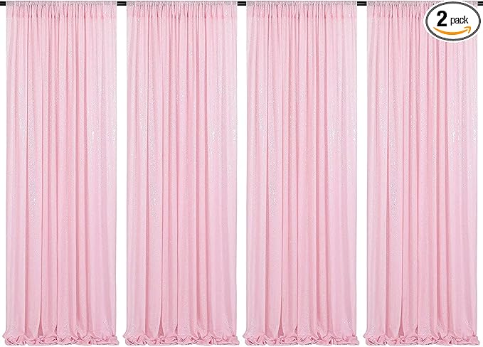 4Pcs 2Ft x 8Ft Pink Sequin Backdrop Curtains, Glitter Photography Background by Poise3EHome