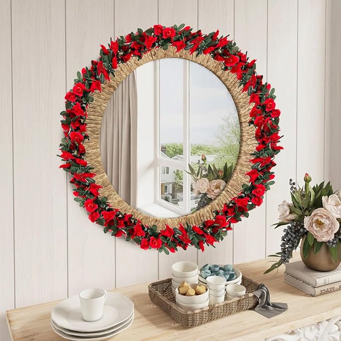 16Pcs 126Ft Red Rose Garland, Fake Rose Hanging Flowers, Artificial Flower Vine - Image 5