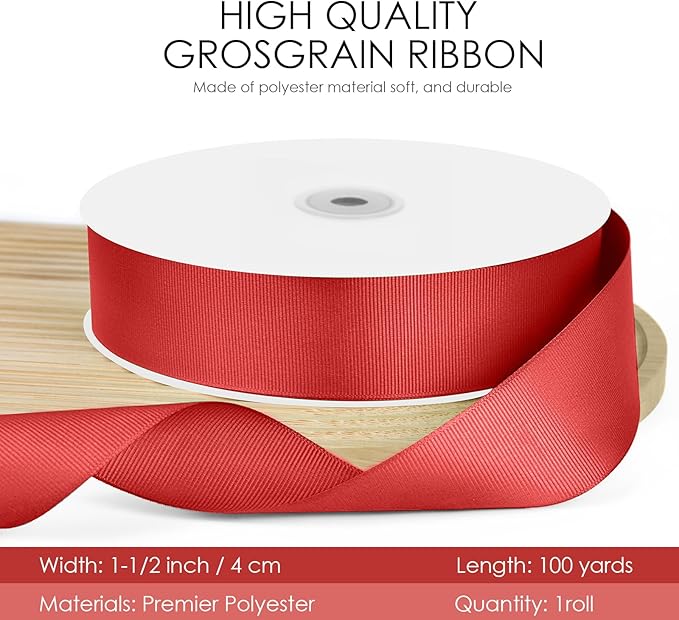100 Yards 1.5 inch Grosgrain Ribbon, Solid Color Fabric Ribbon Perfect - Image 2