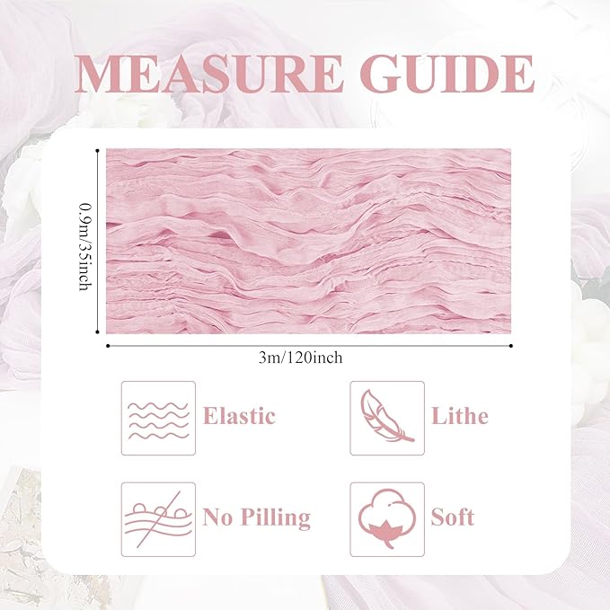 Asee'm 3pcs Cheesecloth Table Runner 120 Inches Blushing Pink Boho Gauze Cheese - Image 2