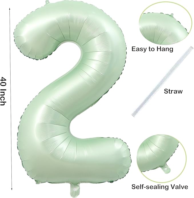 40 Balloon Number 2 Olive Green, Large Foil Number Balloons Set 0-9, Olive - Image 2