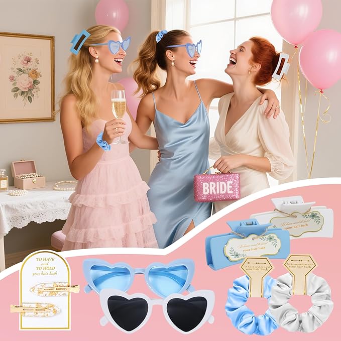 Dusty Blue Bridesmaid Proposal Gift Set, Scrunchies, Makeup Clips & Sunglasses - Image 3