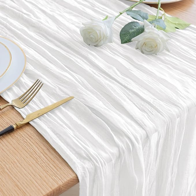 Asee'm Cheesecloth Table Runner 120 Inches Long Ivory Boho Gauze Cheese Cloth by Aseem