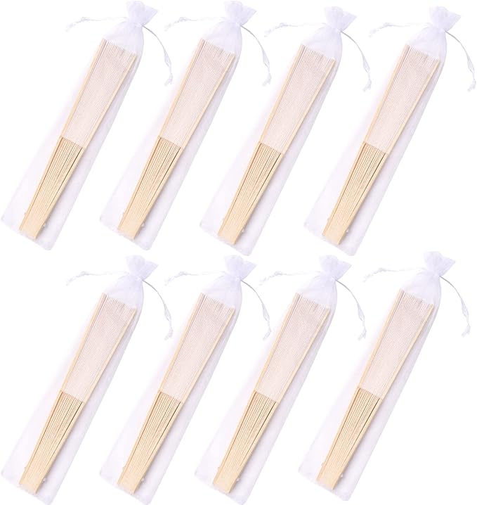 24pcs White Imitated Silk Hand Fan Imitated Silk Fabric Bamboo Handheld Folded - Image 4