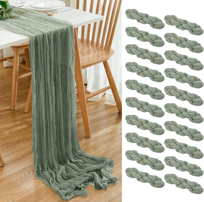 20 Pack Sage Green Cheesecloth Table Runner 17x108 Inch Boho Wrinkled Sheer by Dspoot