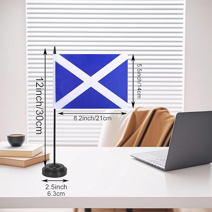 Scotland Desk Flag 12" Solid Pole Deluxe Set Scot Flags Banner Mini Small - Image 2