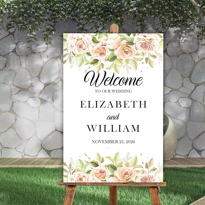 Gentle Pink Rose Wedding Welcome Sign, Minimalist Floral Template, Editable - Image 4