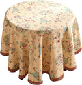 patdrea Designer Linen Beige Round Tablecloth, Vintage Italian Trees Pattern by Welcometopatdrea