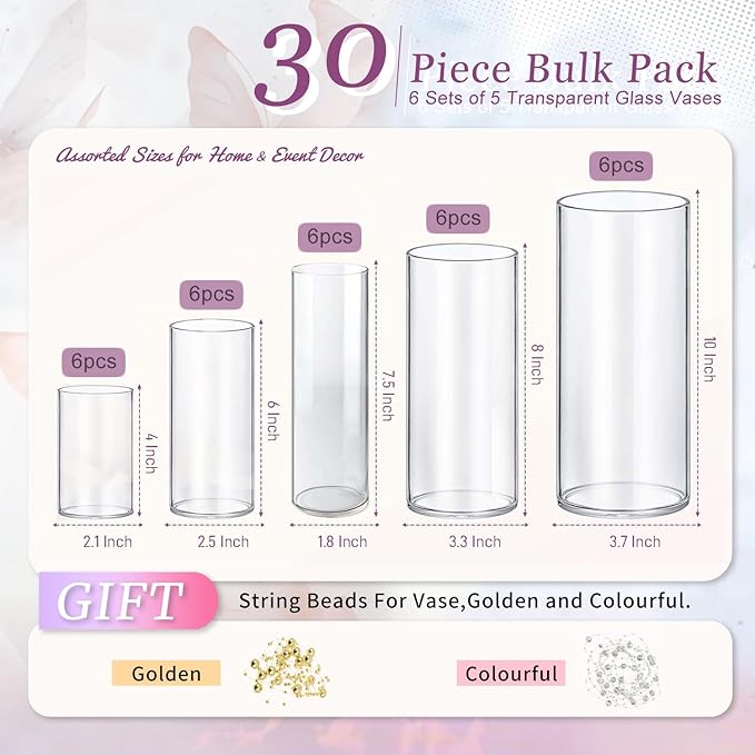 30pcs Glass Vase Cylinder Vases - Image 2