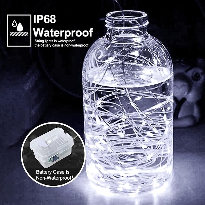 pozzolanas 24 Pack White Battery Operated String Lights - 7ft Waterproof Fairy - Image 2