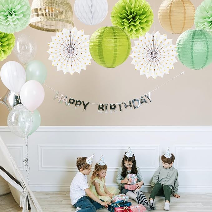 Olive-Sage Green-Boho Party-Decorations Streamers-Lanterns - Image 7