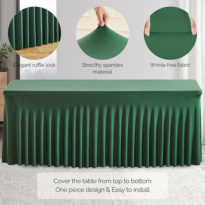 Wish Care 2 Pack Hunter Green Stretch Spandex Table Clothes - Image 2