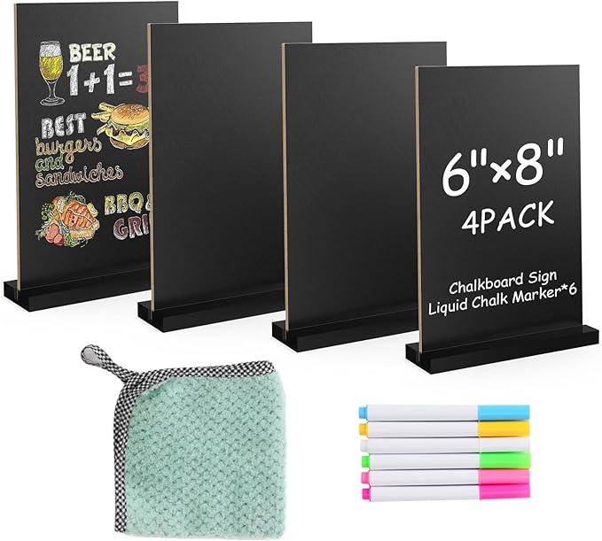 EHWINE Mini Chalkboard Easel Sign Set, 4 Pack 6x8 Inch Wooden Boards by EHWINE