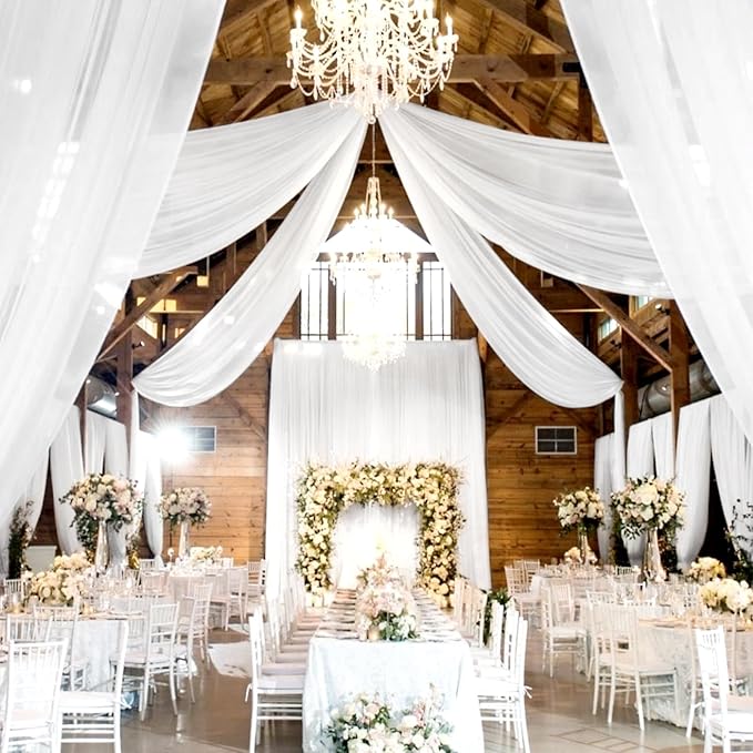 4 Panels White Wedding Ceiling Drapes 5ftx40ft Ceiling Drapes Chiffon Fabric by fani