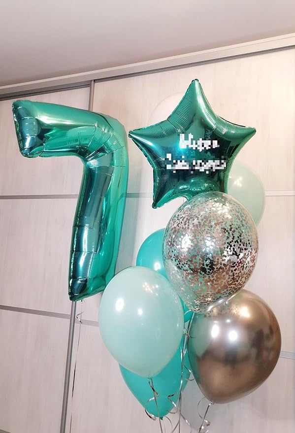 Digital Number 7 Teal Blue Birthday Balloon 40 Inch, Foil Balloons - Image 4