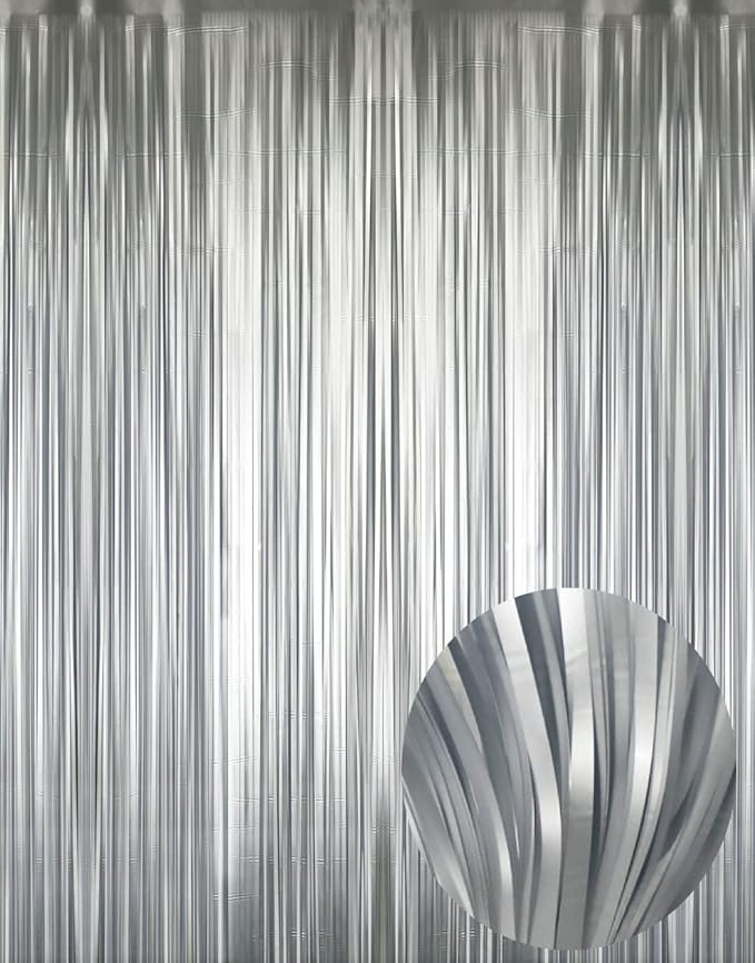 GOER 3.2 ft x 9.8 ft Metallic Tinsel Foil Fringe Curtains Party Photo Backdrop by GOER