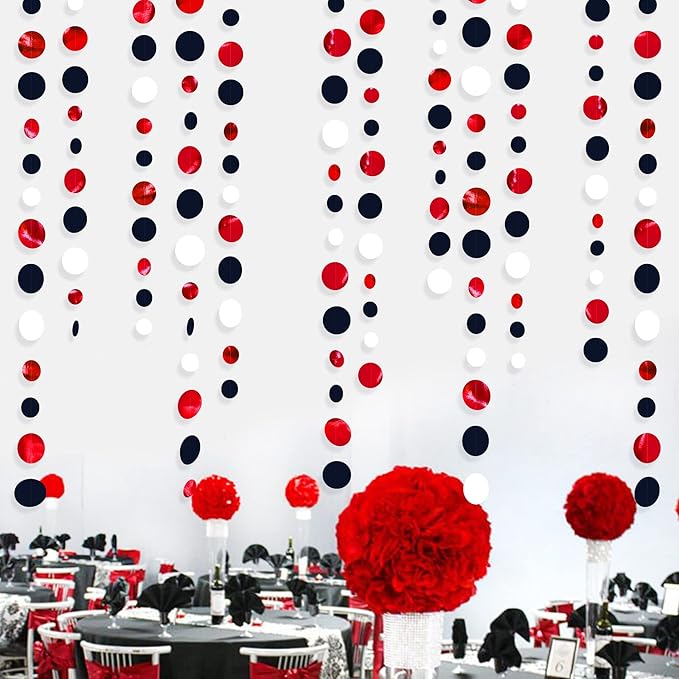 46 Ft Red Black and White Circle Dots Garland Hanging Paper Polka Dots Streamer - Image 6