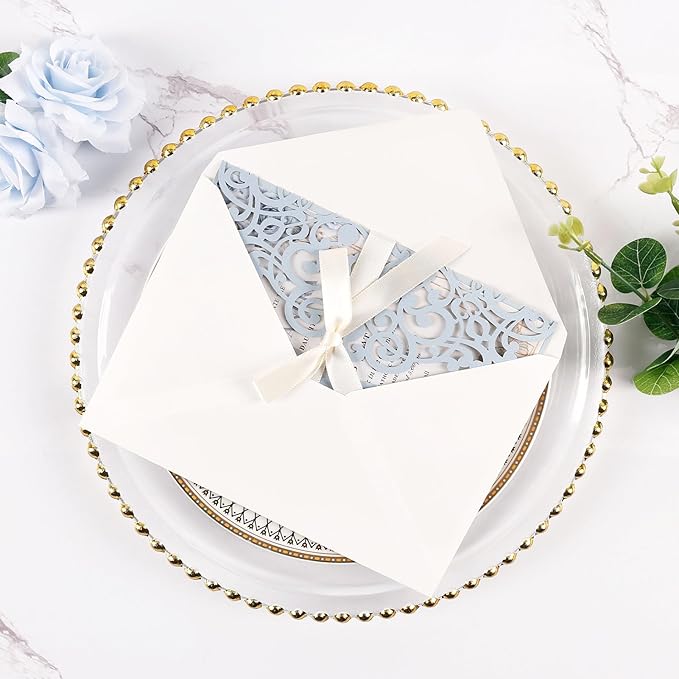 50pcs Laser Cut Wedding Invitation Pockets 5x7 '' Dusty Blue Wedding - Image 4