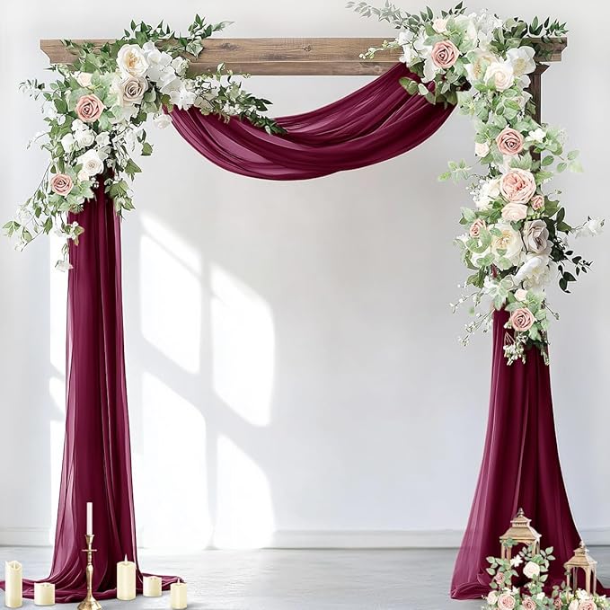 Socomi Wedding Arch Draping Fabric 3 Panels 29" x 19Ft Burgundy Sheer Chiffon by Socomi