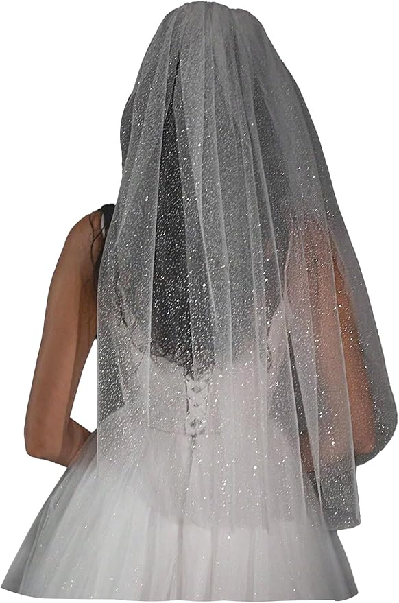 Short Glitter Wedding Bridal Veil by AiberLisha
