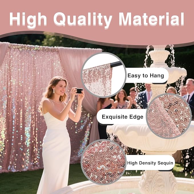 VOK Rose Gold Sequin Backdrop Curtains 2 Panels 2FTx8FT Glitter Photography - Image 2