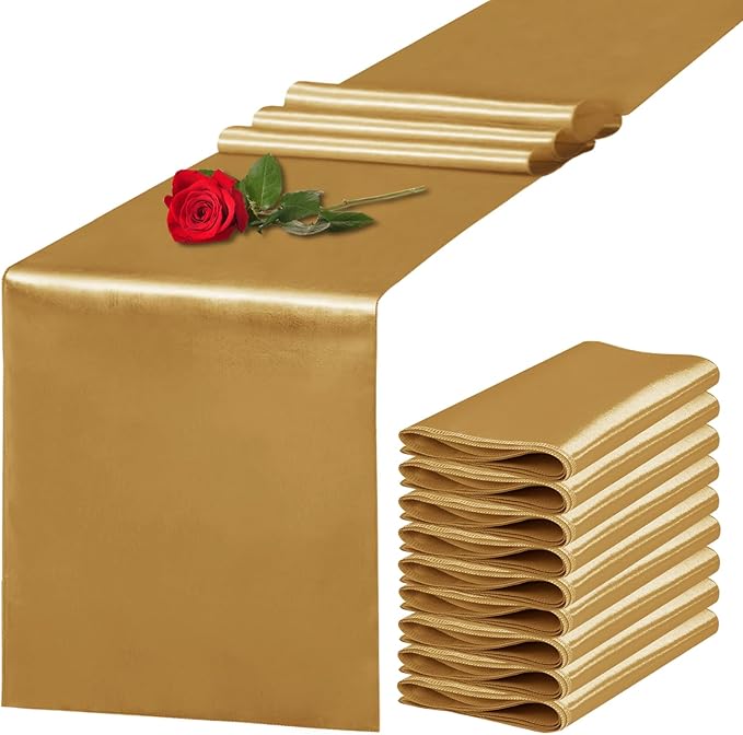 10 Pack Satin Table Runner 12 x 108 Inch Long Old Gold Silk Table Runner by Unknown