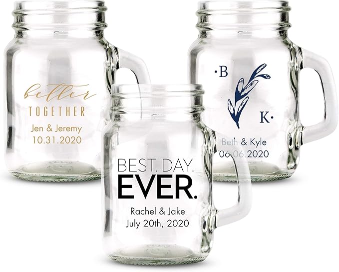 WEDDINGSTAR Personalized 4oz Mini Mason Jar Shot Glass Customizable Full Color by WEDDINGSTAR