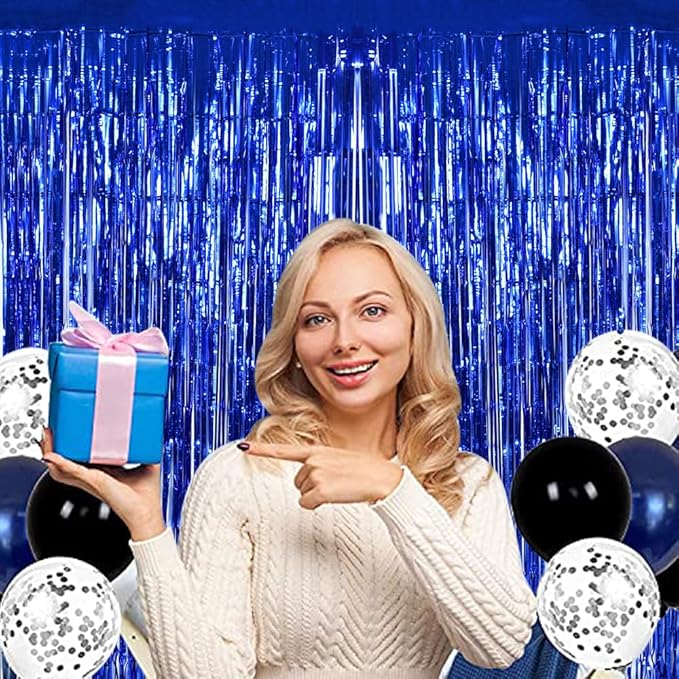 BEISHIDA 4 Pcs Blue Door Streamers Tinsel Curtain Party Backdrop Fringe Foil - Image 5