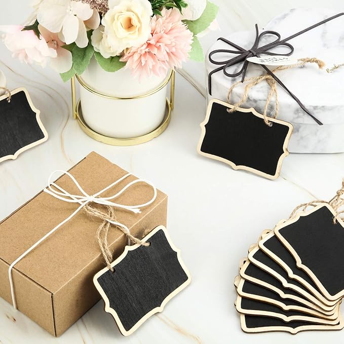 Outus 24 Pcs Mini Chalkboard Signs Bulk Hanging Wood Chalkboard Signs 3.35 x - Image 4