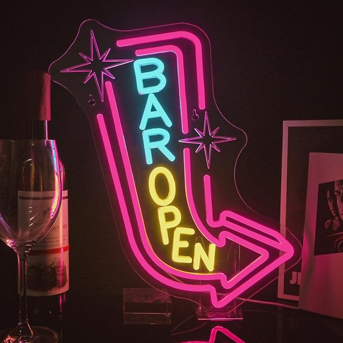Lucunstar Bar Open Neon Sign, Colorful LED Bar by LUCUNSTAR