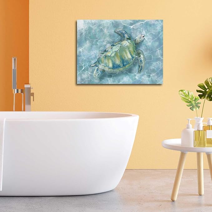 XIANSHOU Bathroom Pictures Wall Decor Blue Sea Turtle Wall Art Funny Animal - Image 2