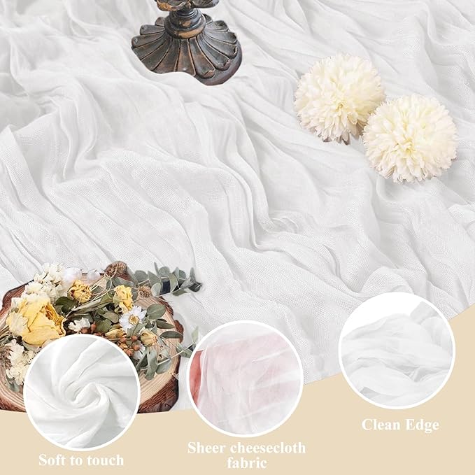Asee'm Cheesecloth Table Runner 120 Inches Long Ivory Boho Gauze Cheese Cloth - Image 3