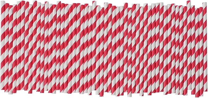 Disposable Paper Drinking Straws, 5.75" Short Red Striped Paper Cocktail - Image 7