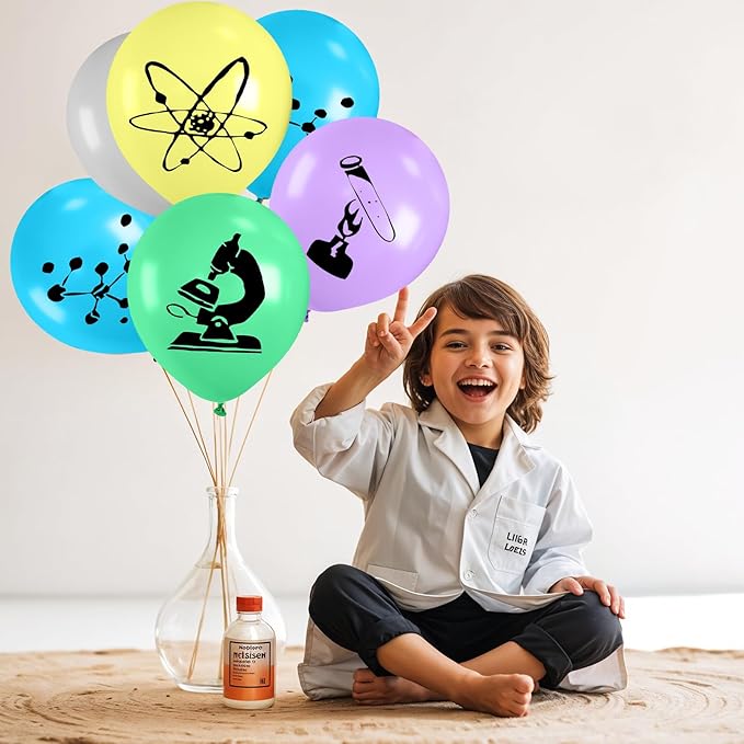Science Party Balloons, 12 Inch Gray Light Yellow Green Purple Confetti Balloons - Image 6