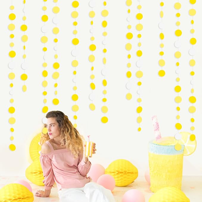 46 Ft Yellow White Circle Dots Garland Gradient Yellow Polka Dot Hanging Paper - Image 5