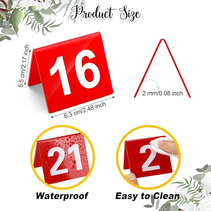 Tuanse Table Numbers 1-25 Acrylic Double Side Numbered Table Tents Plastic - Image 2