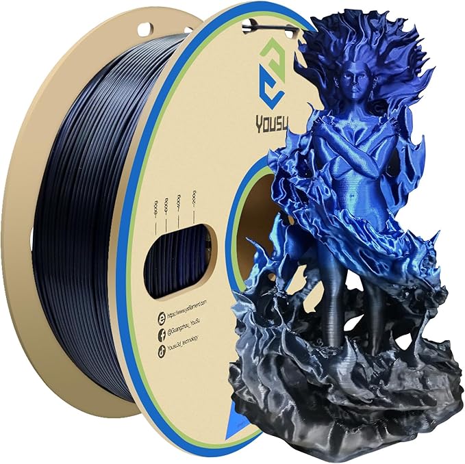 YOUSU PLA Filament 1.75mm, 3D Printer Filament Silk Black Blue Color Changing by YOUSU