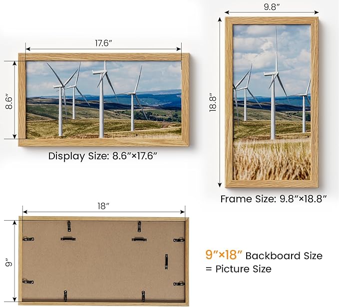 9x18 Picture Frame Oak Wood, 18x9 inch Wall Gallery Poster Frame - Image 2
