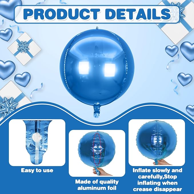 6Pcs Blue Silver Round Foil Balloons, Giant 4D Round Ball Balloons, 22 Inch - Image 7
