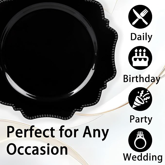 COLOSUS 100pcs Black Plastic Party Dinner Plates - Image 3