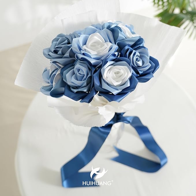HUIHUANG 1-1/2 inch Double Face Satin Ribbon, Polyester Satin Smoke Blue Ribbon - Image 3